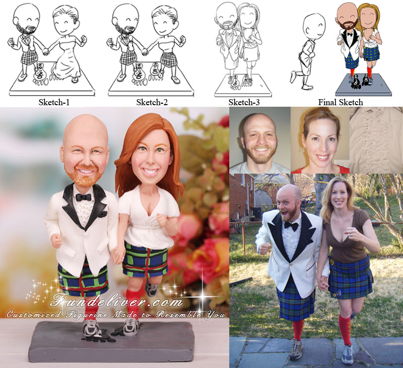 Hash Theme Wedding Cake Toppers Bride and Groom Running
